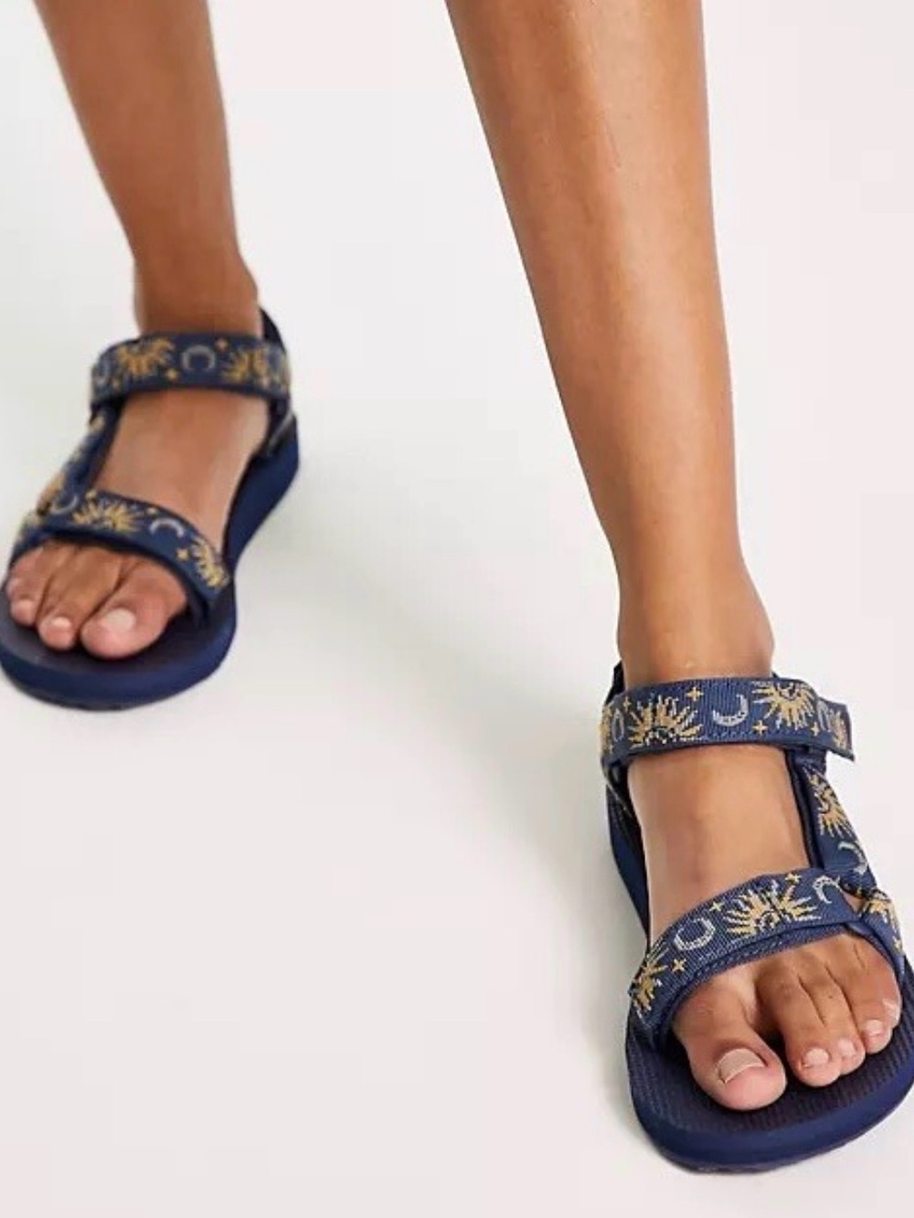 Embroidered Navy Sun & Moon Adjustable Strap Sandals